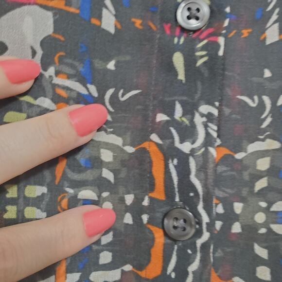 Cabi | Abstract Pattern Sheer Lightweight Button Up Long Sleeve Blouse Top - Picture 9 of 11